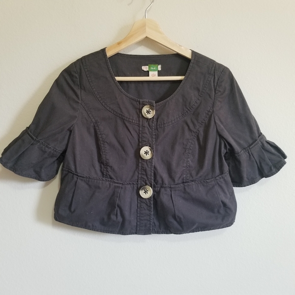 Anthro Ett Twa Dark Grey Cropped Peplum Jacket - Picture 2 of 6